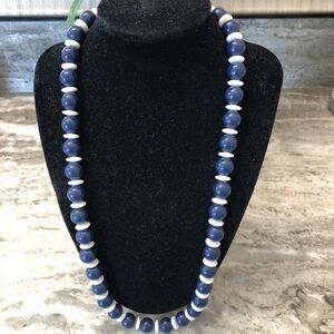 Vintage Navy and White Beaded Plastic Necklace